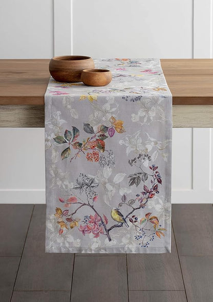Maison d' Hermine Table Runner 100% Cotton Single Layer Table Runners 48 inches Long for Thanksgiving Christmas Decorations Home Kitchen Dining Party Wedding (Equinoxe - Grey, 14.5" x 48")