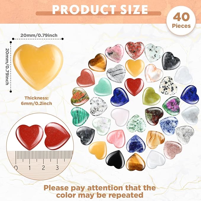 Nuenen 40 Pcs 0.8 Inch Worry Stone Bulk Crystals Heart Shaped Rock Tiny Trinkets Stone Inspirational Healing Crystal Gemstone Love Carved Rock Mom Women