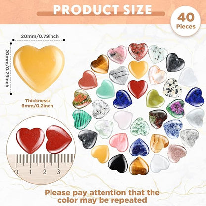 Nuenen 40 Pcs 0.8 Inch Worry Stone Bulk Crystals Heart Shaped Rock Tiny Trinkets Stone Inspirational Healing Crystal Gemstone Love Carved Rock Mom Women