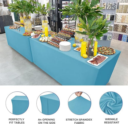 Nasitos Fitted Table Covers Stretch Spandex - 72 x 30 Inch - 2 Pack Turquoise Rectangle Table Clothes for 6 Foot Folding Tables, Wrinkle Resistant Tablecloths for Parties, Trade Show, Birthday