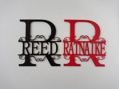 Personalized Metal Name Signs, Split Letter Monogram Wall Decor, Custom Last Name Sign, Family Name Sign for Outdoor, Personalized Wedding Gift, Garden Decor, Metal Wall Art, Housewarming Gift (MonogramDesign_12)