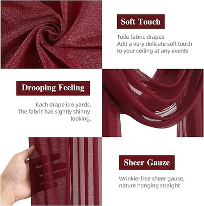 Wedding Arch Draping Fabric, 1 Panel Burgundy Sheer Backdrop Curtain Tulle Fabric Drapery for Arbor Wedding Archway Ceremony Party Ceiling Decor Backdrop