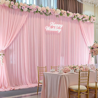 10ft x 10ft Peach Pink Backdrop Curtains, Wrinkle-Free Sheer Chiffon Fabric Photo Backdrop Drapes for Wedding Arch Party Ceremony Stage Photography Decorations