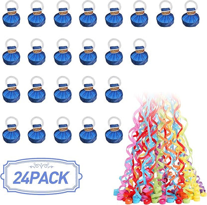 No Mess Streamers Poppers,24Pack Colorful No Mess Confetti Party Poppers for Birthday,Wedding,Celebrations,School Opening,Graduation,Retirement Party (blue multicolor 24pack)
