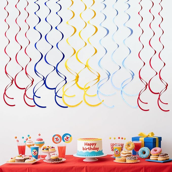 36 Pcs Red Blue Yellow Hanging Swirl Decorations Colorful Felt Swirl Streamer Spiral Ceiling Decorations Garland for Carnival Circus Clown Fiesta Festival Birthday Baby Shower Wedding Party Supplies