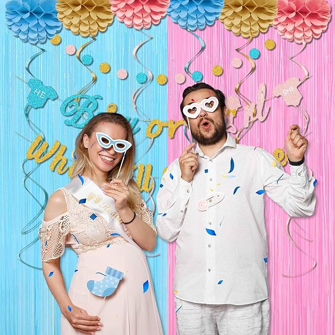 6 Pack Macaron Pink Blue Foil Fringe Curtains Backdrop, 3.28 x 8.2 Ft Metallic Streamers Tinsel Curtains Background for Photo Booth, Birthday, Weddings, Carnivals, Graduation, Themed Party Decorations