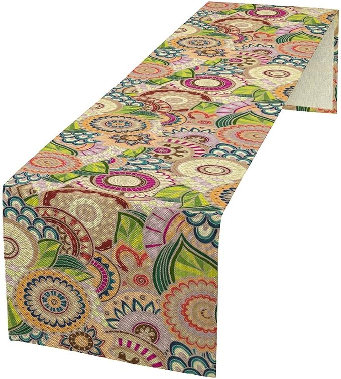 Boho Floral Table Runner,Retro Bohemian Flower Table Runner for Kitchen Dining Table Home Party Decoration 13x108 Inch