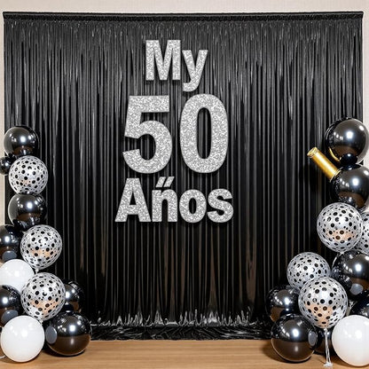 10ft x 10ft Black Glitter Sequin Backdrop Curtain for Parties, Wrinkle Free Sparking Backdrop Drapes, 2 Panels 5x10ft Shimmer Photo Back Drop Cloth for Wedding Birthday Photography Background
