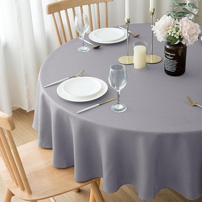 Biscaynebay Textured Fabric Round Tablecloths 60", Silver Grey Water Resistant Table Cloth Small Circle Folding Table Covers for Dining, Kitchen, Wedding & Parties, etc Machine Washable