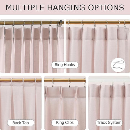 Vision Home Soft Pink Pinch Pleated Semi Sheer Curtains Textured Linen Blended Light Filtering Window Curtains 90 inch for Living Room Bedroom Pinch Pleat Drapes with Hooks 2 Panels 40" Wx90 L