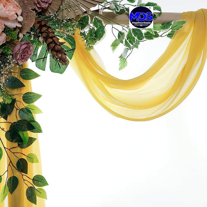 MDS Halloween Chiffon Draping Fabric - 1 Panel, 30" Wide x 100ft Long - Sheer Spooky Arbor & Canopy Drapery for Haunted House Backdrops, Party Ceilings, DIY Costumes & Themed Events - Gold