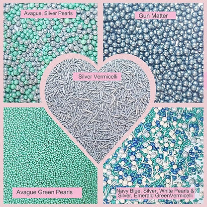 Confect Edible Sprinkles | Navy Blue & Teal Dragees, Green & White Jimmies, Bright Blue Sparkling Sugar | Baking Toppings & Decorations | Sprinkle for Cake & Cupcake Decorating – Vegan, Gluten-Free, Nut-Free, Soy-Free, Dairy-Free, Palm Oil-Free-5 Oz