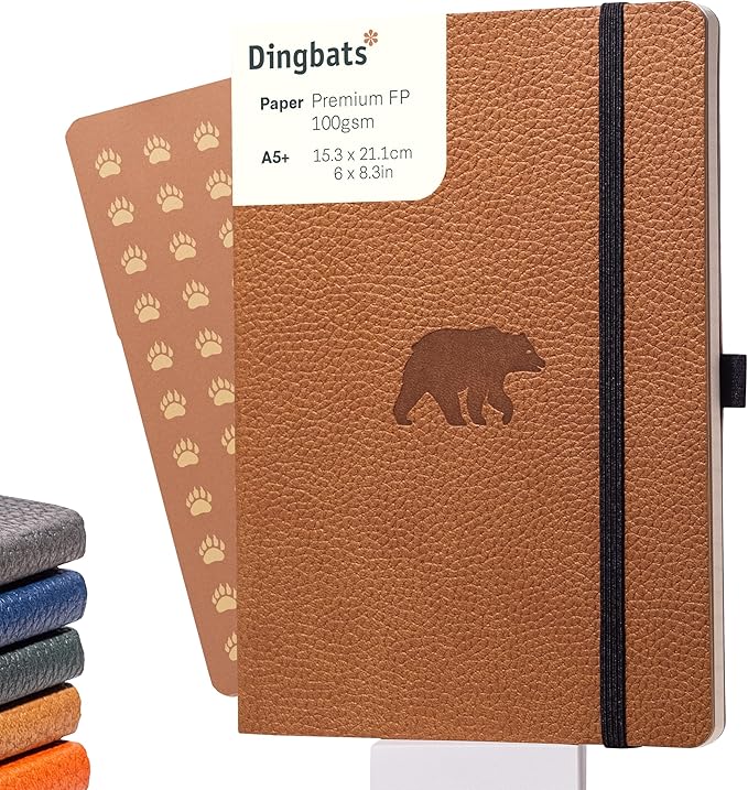 Dingbats* Wildlife Dotted Journal Notebook A5 - Vegan Leather Soft Cover, Ideal for Work, Travel - Pocket, Elastic Closure, Bookmark