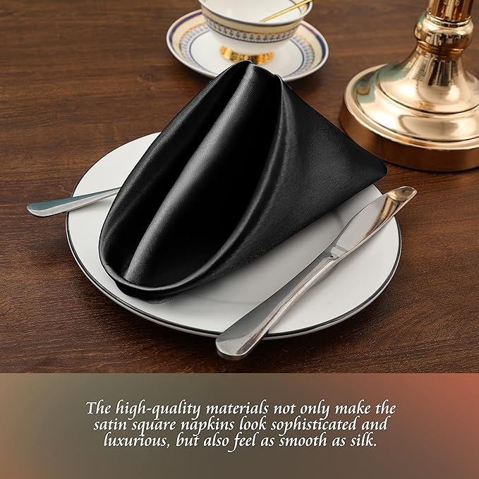 Manyshofu 60 Pieces Black Satin Napkins - 20x20 Inches Cloth Napkins, Square Satin Fabric Napkins Set - Elegant & Reusable Table Napkins for Wedding Dinner Party Lunch Banquet Restaurant Decoration