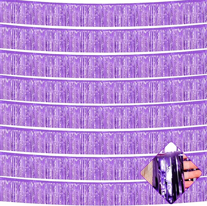 10 Pack 10 Feet Foil Fringe Garland Metallic Tinsel Streamers Banner Wall Hanging Curtain Backdrop for Parade Floats, Wedding, Disco, Birthday, Halloween, Christmas Party Decorations(Light Purple)