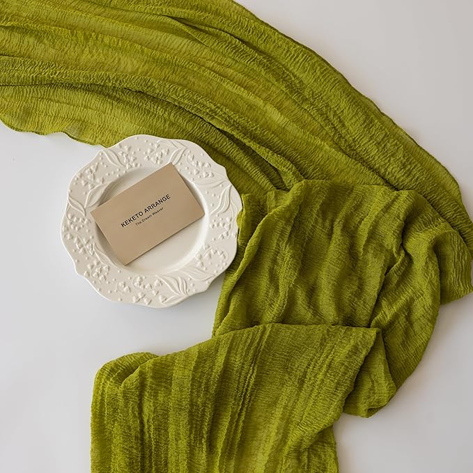 3pcs Moss Green Cheesecloth Table Runner Gauze 120 Inch 10 FT Rustic Boho Cheese Cloth Runner for Wedding Baby Shower Bridal Shower Birthday Party Long Sheer Home Decorations