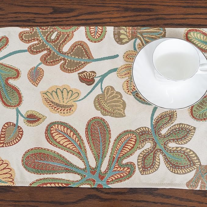Mika Home Tropical Leaf Table Runner for Home Decor 13X90 Inches Teal Brown Seasonal Dining Table Decoration for Home