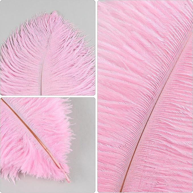 THARAHT Pink Ostrich Feathers 12pcs Natural Bulk 8-10Inch 20cm-25cm for Crafts Wedding Party Centerpieces Flower Arrangement Easter Gatsbi and Home Decoration Feathers