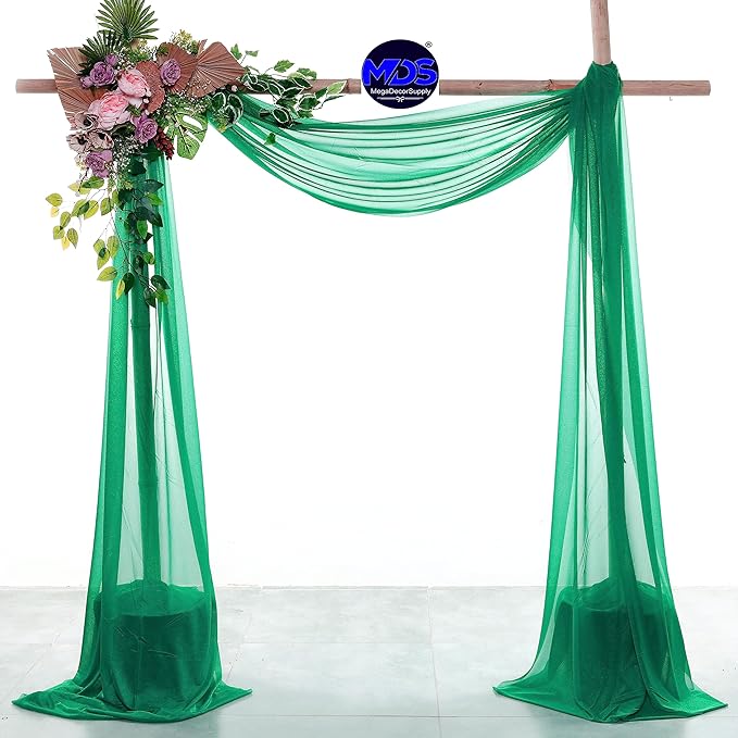 MDS Halloween Chiffon Draping Fabric - 2 Panel, 30" Wide x 20ft Long - Sheer Spooky Arbor & Canopy Drapery for Haunted House Backdrops, Party Ceilings, DIY Costumes & Themed Events - Emerald Green