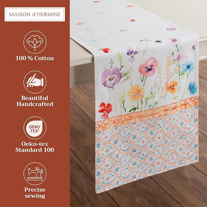 Maison d' Hermine Table Runner 100% Cotton Double Layer Table Runners 72 inches Long Decorative for Home Kitchen Dining Party Wedding Bridal Shower Spring Summer (Summer Whisper , 14.50" x 72")
