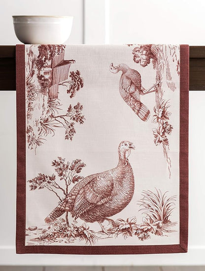 Maison d' Hermine Table Runner 100% Cotton Single Layer Table Runners 60 inches Long for Thanksgiving Christmas Decorations Home Kitchen Dining Party Wedding (Holy Jouy - Brown, 14.5" x 60")