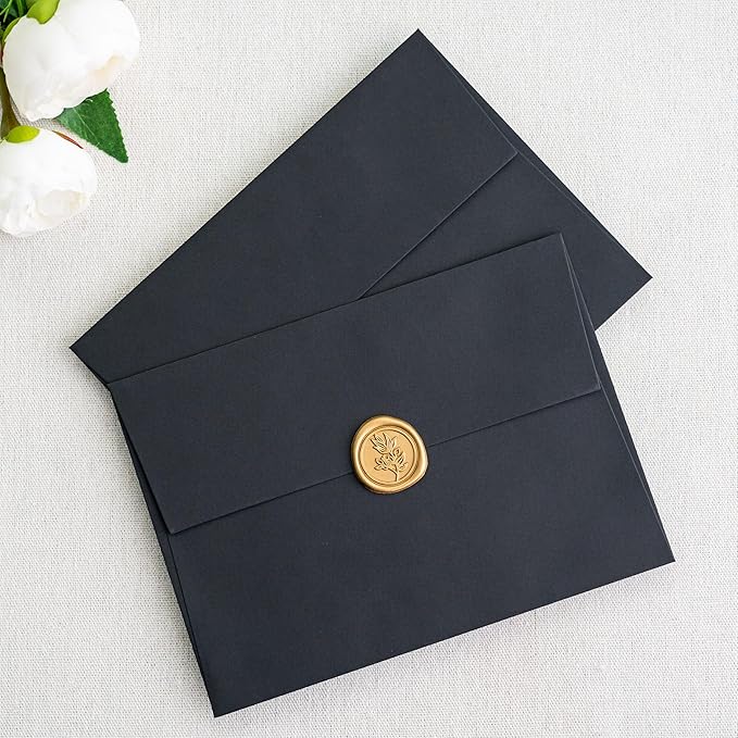 PONATIA 50 Pieces 5x7 Envelopes, A7 Envelopes Self Seal for Weddings, Invitation Cards, Photos, Postcards, Greeting Cards Mailing, Baby Shower, Graduation, Christmas Gift Cards (Black)