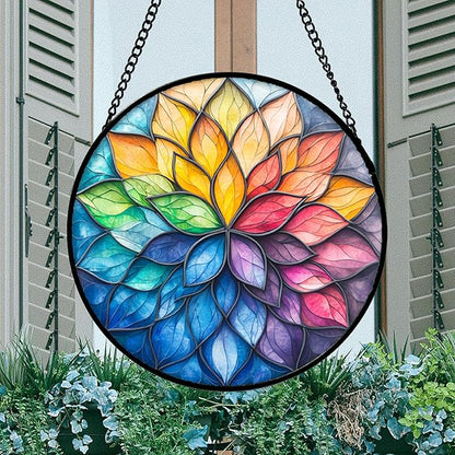 Stained Glass Window Hanging, Colorful Flower Petals Sun Catchers Diamond Glass Panel Hangings Suncatcher Decor for Birthday for Women, Men, Wife, Aunt, and Mom 14.9x14.9 in