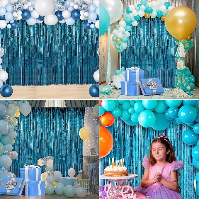 Crosize 2 Pack 3.3 x 9.9 ft Blue Foil Fringe Curtains Party Decorations, Blue Tinsel Curtain Backdrop for Parties, Door Streamers, Glitter Streamer Fringe Backdrop for Birthday Decoration
