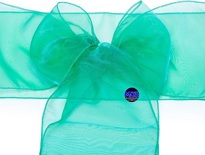 MDS Pack of 25 PCS Organza Chair Sashes Wider Dining Chair Bows Ribbon Tie Back for Wedding Party Birthday Bridal Shower Reception Event Banquet Home Chair Cover Decoration - Green