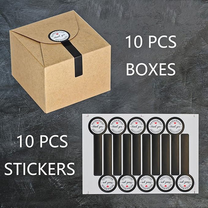 Brown Gift Box with Stickers, 10 Pack Small Cute Boxes for Gifts, Candy, Cookie, Chocolate, Craft, Candle, Party, Birthday and More(4.75” x 4.75” x 3.53”)