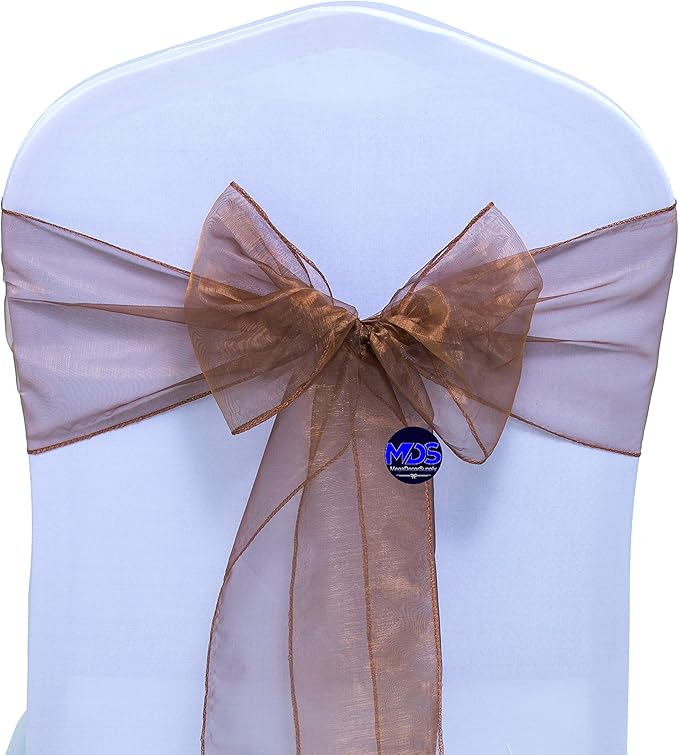 MDS Pack of 75 PCS Organza Chair Sashes Wider Dining Chair Bows Ribbon Tie Back for Wedding Party Birthday Bridal Shower Reception Event Banquet Home Chair Cover Decoration - Coffee