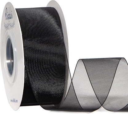 Ribbli Black Sheer Organza Ribbon,1-1/2 Inches x Continuous 50 Yard Use for Gift Wrapping,Bouquet Wrapping,Wedding Decoration,All Crafting and Sewing