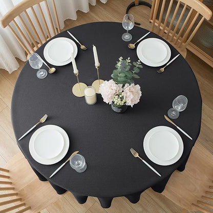 Biscaynebay Textured Fabric Round Tablecloths 70", Black Water Resistant Washable Table Cloth Circle Folding Table Covers for Dining, Kitchen, Wedding, Parties etc