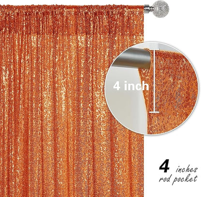 Orange Sequin Backdrop Curtain 4 Pieces 2FTx8FT Glitter Photography Backdrop for Party Wedding Birthday Christmas Decorations
