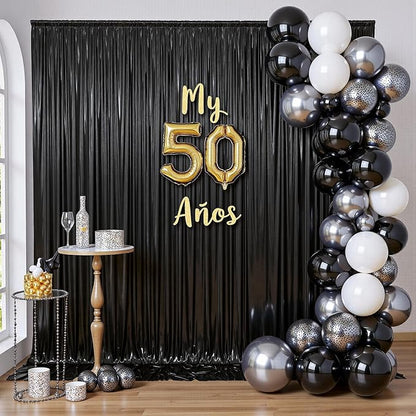 Outpain Thick 20 ft x 10 ft Black Sequin Backdrop Curtain for Parties, Wrinkle Free Glitter Photo Backdrop Drapes 4 Panels 5x10ft Black Back Drop Cloth for Wedding Christmas Photography Background