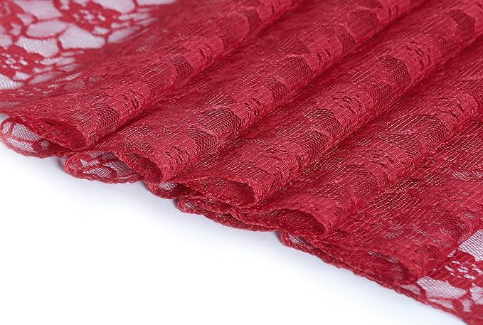 MDS Pack of 25 Wedding 12 x 108 inches Lace Table Runner for Wedding, Decorations for Birthday Parties, Banquets, Graduations, Engagements, and Runners fit Rectangle, Round Table- Apple red