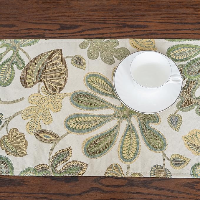 Mika Home Tropical Leaf Table Runner for Home Decor 13X72 Inches Green Brown Dining Table Decoration for Home