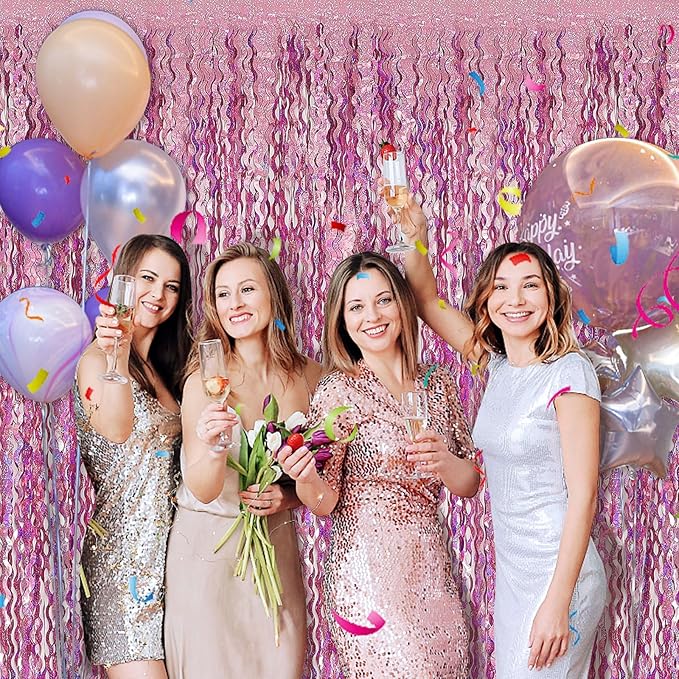 Tinsel Foil Fringe Curtains Wavy Backdrop for Parties Sparkle Metallic Wavy Foil Fringe Backdrop Curtain for Party Decorations Photo Booth Props for Birthday Graduation Wedding