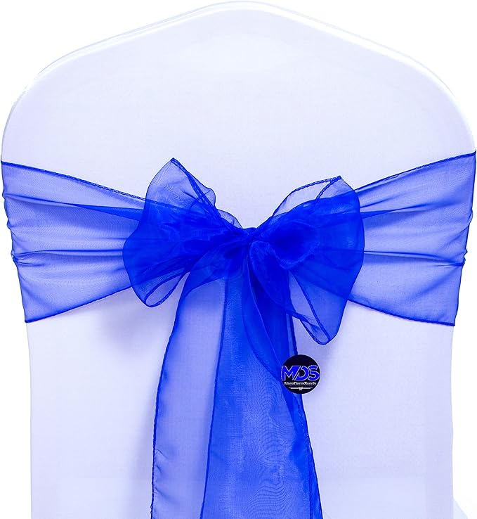 MDS Pack of 25 PCS Organza Chair Sashes Wider Dining Chair Bows Ribbon Tie Back for Wedding Party Birthday Bridal Shower Reception Event Banquet Home Chair Cover Decoration - Royal Blue