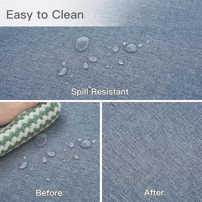 maxmill Square Linen Textured Tablecloth Waterproof Spillproof Wrinkle Free Slubby Textured Table Cloth for Dinner and Party Washable Wipeable Fabric Table Cover Decoration, 60 x 60 Inch, Demin Blue
