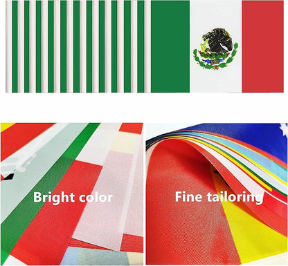 12 Pack Mexico Desk Flags Set, Mexican Small Mini Table Office Flags with 12" Solid Black Pole, 8.2 x 5.5 Inches, Home and Office Decoration, Festival Celebrations