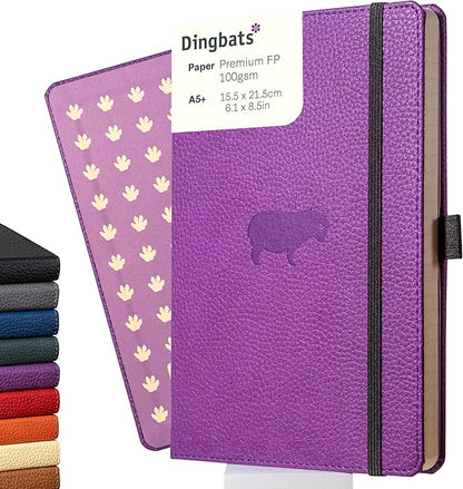 Dingbats* Wildlife Dotted Journal Notebook A5 - Vegan Leather Hard Cover, Ideal for Work, Travel - Pocket, Elastic