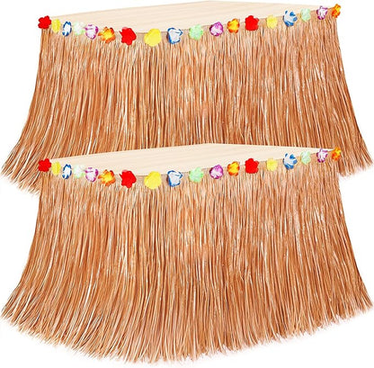 Hawaiian Themed Party Decorations, 2PCS Luau Party Table Skirt Decorations, 108 X 29.5" Table Skirt Flower Tropical Hula Dance Parties Supplies, Grass Table Skirt for Summer Beach Themed Party
