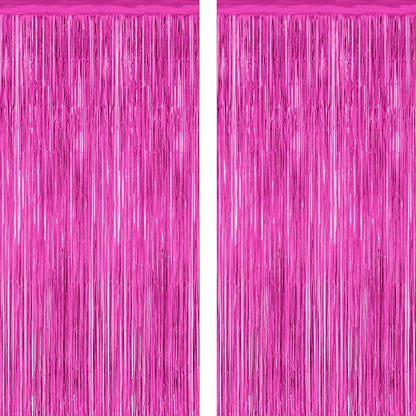 2 Pack Hot Pink Party Decorations, 3.28 FT x 7.05 FT Hot Pink Backdrop, Metallic Rose Red Photo Backdrop Foil Curtains Tinsel Backdrop, Metallic Pink Party Decor Wedding Party Supplies