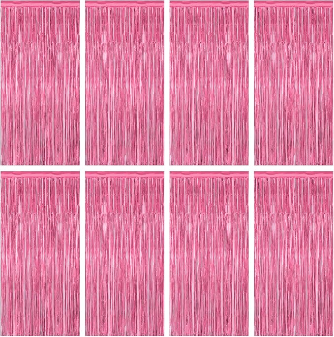 8 Pack Pink Backdrop, 3.28 FT x 7.05 FT Pink Birthday Decorations, Metallic Pink Backdrop for Photoshoot Foil Curtains Party Streamer, Bachelorette Decorations Birthday Photo Booth Props