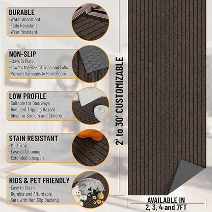 Ottomanson 2'7" x 50' Hallway Runner with Scraper Pile - Extra Durable Non-Slip Rug Mat for Indoor & Outdoor Use - Ideal for Kitchen, Entryway & Garage - High-Traffic Carpet, Brown