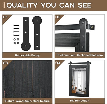 COGOOD Farmhouse Barn Door Mirror - 38 X 25 Rustic Bathroom Mirror for Living Room, Entryway, Vanity Wall Decor (Black)