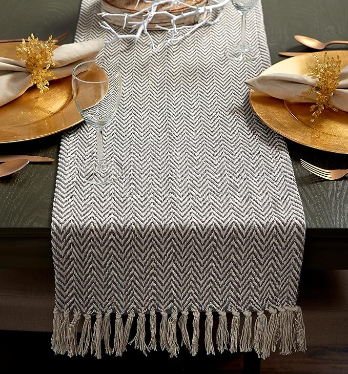 DII Woven Basic Tabletop Collection, Chevron Table Runner, 15x108, Gray