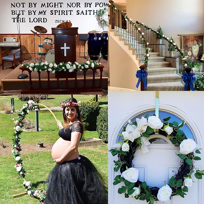 UKELER 2 Pack Artificial Flower Garland Fake Rose Vine Artificial Flowers Green&Blue Hanging Roses for Wedding Arch Party Garden Craft Home Decor