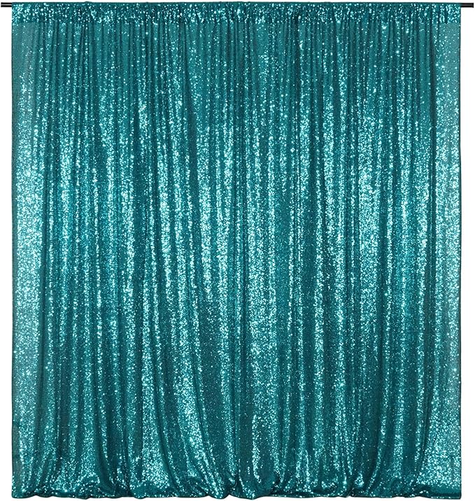 Poise3EHome Teal Sequin Backdrop,8FT x 10FT Sequin Photography Backdrop Curtain for Party Decoration